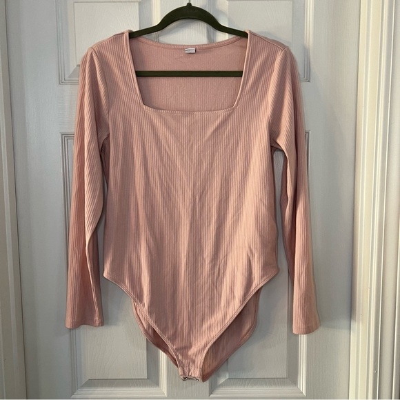 Old Navy Ribbed Pink Square Neck Bodysuit - Picture 5 of 5